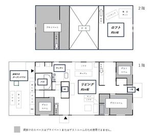 網掛けのスペースはプライベートまたはゲストルームのため使用できません - MOYS GARDEN 山の上で眺望good！テラス・ロフト付アメリカンな隠れ家的一軒家の室内の写真
