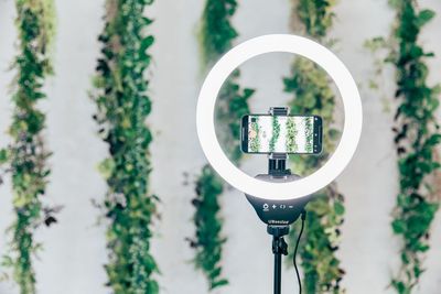 LEDリングライト（スマホスタンド）です。スマホを縦向きにも変更でき、YouTubeやTikTokの撮影に最適です。 - ピクテスタジオ（PICTE STUDIO）浅草橋店 【浅草橋駅から徒歩１分】自然光と植物が映えるレンタル撮影スタジオの設備の写真