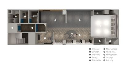 スタジオ平面図 - レンタルスペース「Viva Studio」 ☆人気★白ホリ×自然光｜西区駅近34坪フォトスタジオの室内の写真