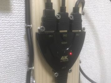 １＝テレビチューナ(無料)
２＝DVD/Blue-Rayプレーヤ(有料)
３＝HDMI入力＝PC、ゲーム機等(有料) - 【遊び基地＆会議スペース】DECO新宿3丁目 24h🌈1名＆キレイ好き女性限定【新宿】⭕️繁華街ど真ん中❣の室内の写真