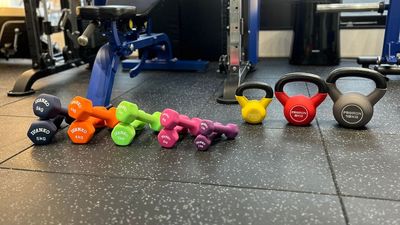 女性にも扱いやすいネオプレーンタイプのダンベル&ケトルベル - INDEPENDENT GYM 用賀店 レンタルジムの設備の写真