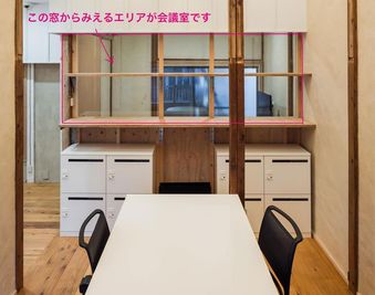 会議室は、まわりのワークスペースとガラスで区切られており、明るく適度にプライバシーが保てます - Coffice 6名会議室の室内の写真