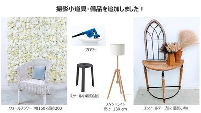 🆕ウォールフラワーなど撮影小道具を追加しました！ - 都内の白ホリ自然光 撮影スタジオ 白壁×アーチ×植物×ブランコ｜感情を引き出す光のスタジオの設備の写真