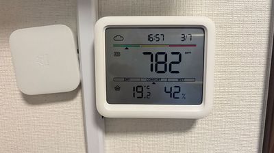 温度・湿度・CO2濃度メーター。快適性を保つ換気のタイミングが分かります。 - asianルーム マッサージ・エステ用のレンタルルームの設備の写真