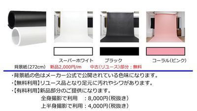 【貸出】取り扱いのある背景紙３色の説明 - サモスタ御徒町店の室内の写真