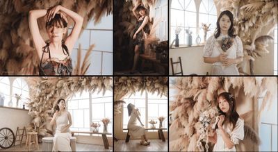 作品例【作品撮りに】 巨大ドライフラワーが演出するエモいポートレート - エフスペ代官山｜代官山・恵比寿の自然光スタジオ 代官山・恵比寿の自然光スタジオ｜エフスペ代官山｜砂浜＆漆喰壁のその他の写真
