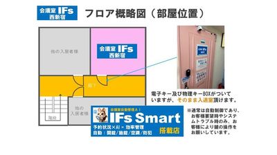 入退室管理は原則自動制御です。予約時間になったら来場しドアノブを回して入室してください。利用時及び退室時はドアを閉めてください。施錠は不要です - 会議室 IFs 西新宿 会議室IFs西新宿　安くて便利できれいな会議室♪の入口の写真