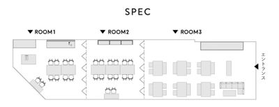 ROOM1と書かれた部分が当スペースです - CAFE&HALL ours 【キッチン付き】レンタルスペース(ルーム1)の間取り図