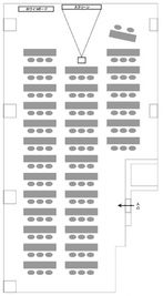 スクール型１０８席の設営図 - 貸会議室 オフィス東京 T3会議室の間取り図
