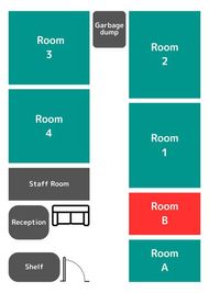 こちらのお部屋は入口右手の『Room B』のお部屋です。 - SPHYNX スフィンクス 新宿 新宿 Room B（1~2人用）の間取り図